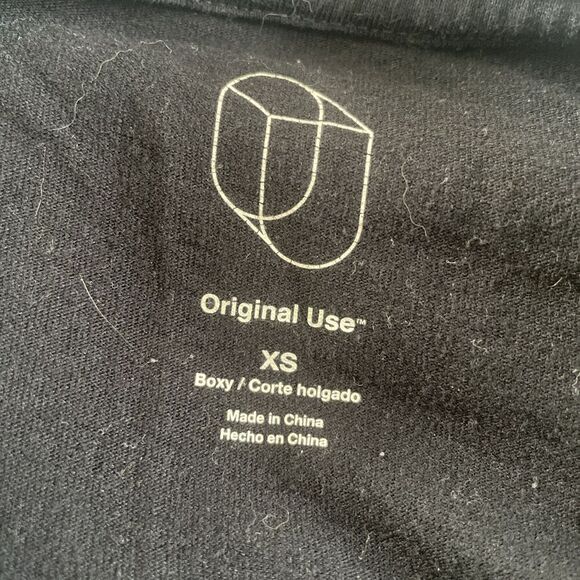 Original Use Women XS Boxy Cropped Long Sleeve T-Shirt Black Geometric Checkered - Picture 7 of 7